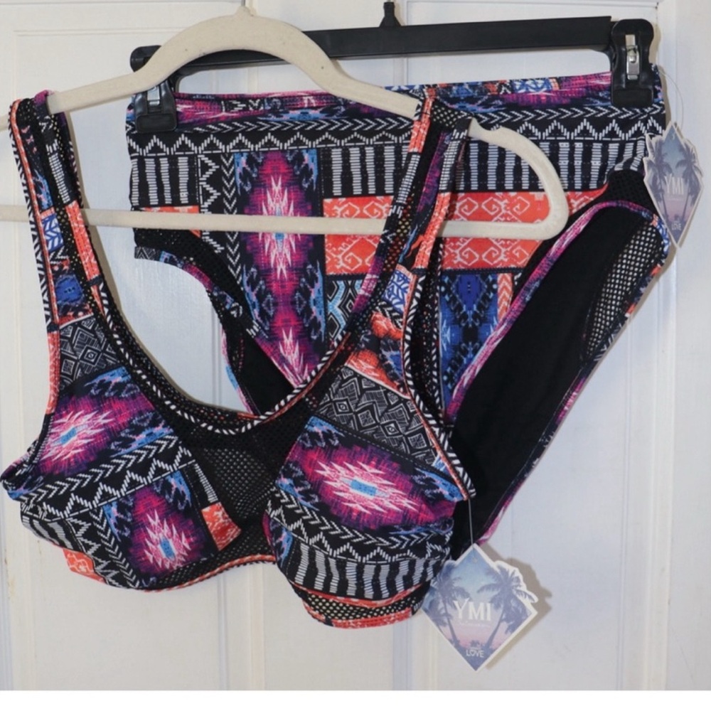YMI 2 piece swimsuit bikini Colorful Geometric Aztec tribal southwestern set NWT